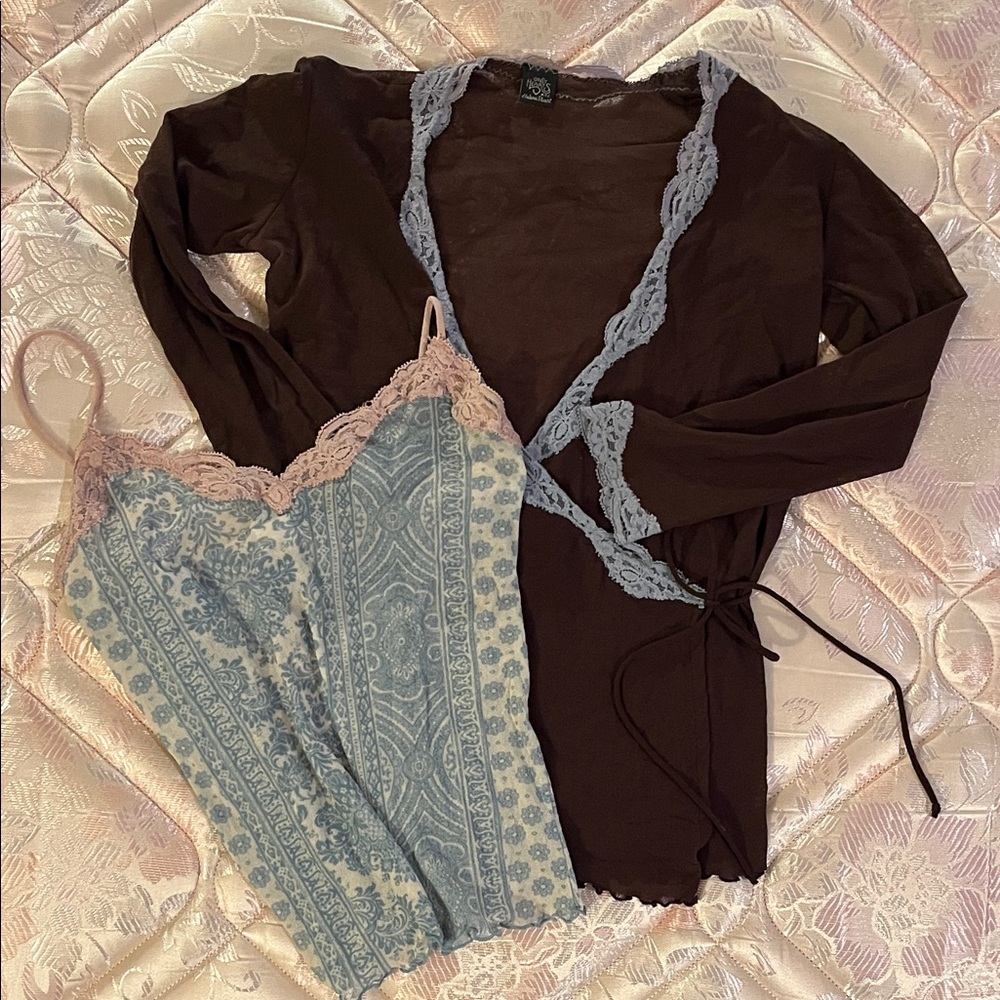 Only Hearts Lace Trim Chemise Set in Brown and Blue